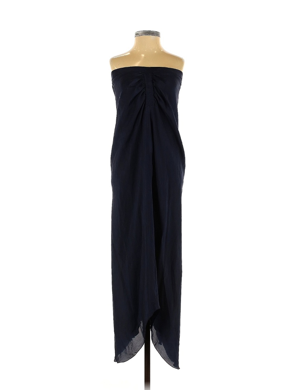 Emporio Armani 100% Silk Strapless Navy Maxi Dress with Draped Front